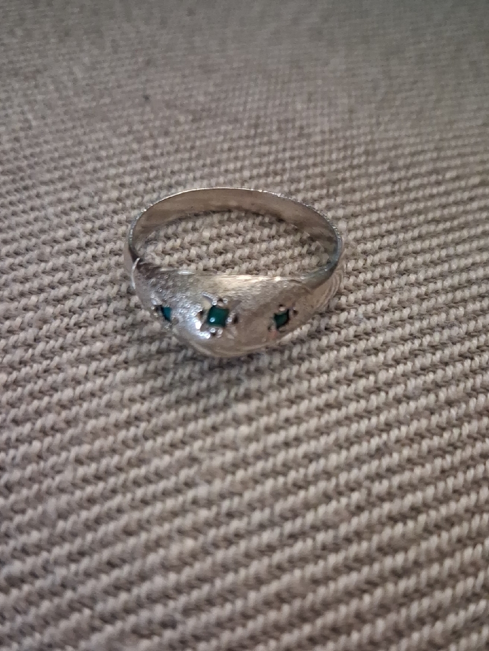 Genuine Vintage Silver Ring with Green Gemstones